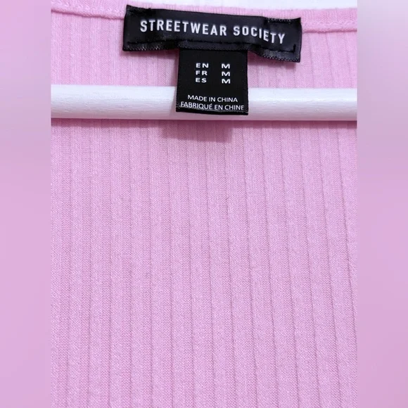 pink ribbed tie-front top from the brand Streetwear Society - Picture 4 of 5